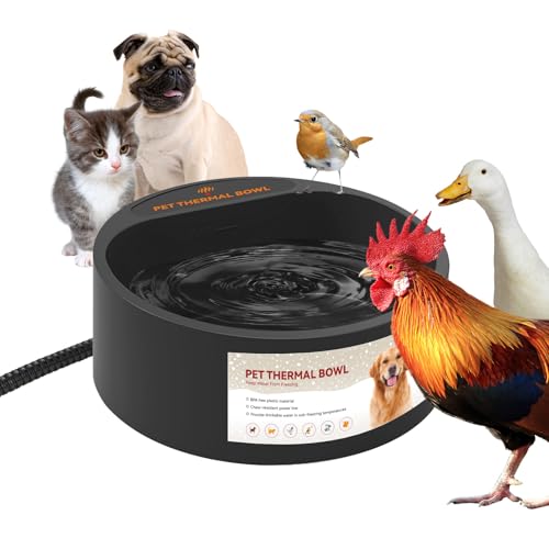 Billionchains Dog Heated Water Bowl for Outdoor No Freeze Water Bowl with Chew Resistant Cord, 2.2L, Black