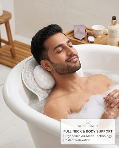 Image of Premium Bath Pillow with 6 Strong Suction Cups, Soft Mesh Neck and Back Support, Ergonomic Tub Pillow for Relaxing Bath, White by Texco International
