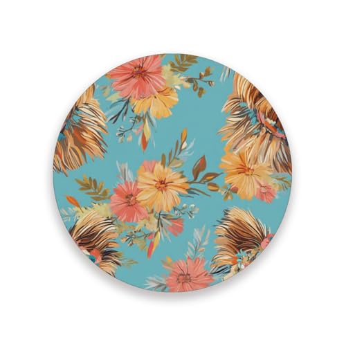 Juego de posavasos redondos de cerámica con diseño de perro de dibujos animados, color negro, decoración decorativa absorbente para mesa con respaldo de corcho