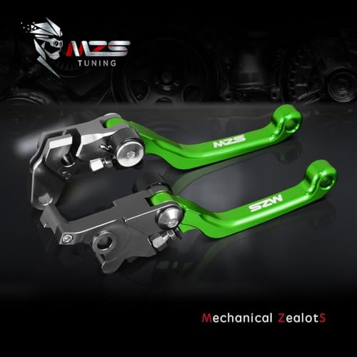 Image of MZS Dirt Bike Brake Clutch Levers, Pivot Adjustable Motorcycle Lever CNC Green Compatible with KLX450R KLR 450R 2008-2015 / WR250F 2005-2016 / WR450F 2005-2015
