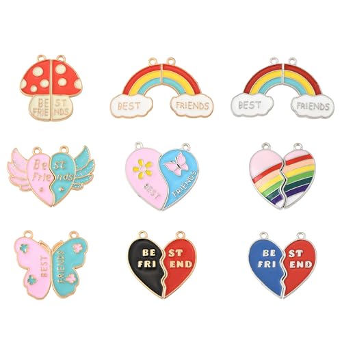 MakemadeDIY 9 Sets Cute Best Friend Enamel Charms for Jewelry Making 9 Styles Mushroom Rainbow Alloy Metal Pendants Bracelets Necklaces Earrings Keychains Crafts Charms