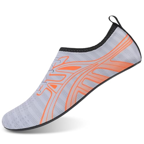 Mens Womens Water Shoes Quick Dry Barefoot Shoes Non-Slip Aqua Socks for Beach Swim Dark Grey Orange2