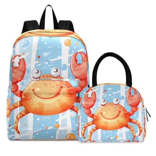 Kids Backpack Set, Cartoon Cute Red Crab Waterproof Cooler Backpack, Backpacks Sets for Girls