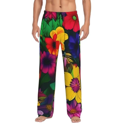 Pantalon pyjama léger homme motif fleurs arc-en-ciel décontracté en textile respirant
