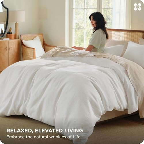 Image of Bedsure PureWoven 100% Cotton Muslin Duvet Cover King Size 3-Layer Gauze