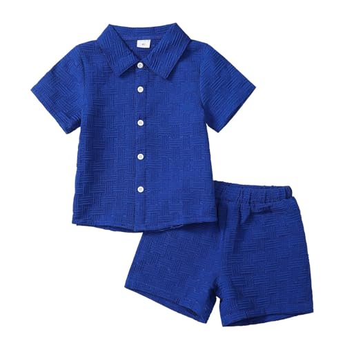Image of Toddler Boy Clothes Little Kids Summer Outfits Short Sleeve Button Down Shirt Top Shorts Set 2 PCS Boy's Clothing