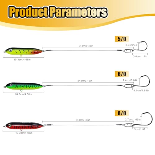 Catfish Rig con Flotador Rattle, Señuelo de Pesca Preensamblado para Bagre con Líder de Acero de Alta Resistencia y Anzuelos Circulares 8/0 6 Piezas para Río, Lago y Estanque miniatura 5