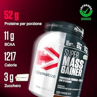 Dymatize Super Mass Gainer Rich Chocolate 2943g - Weight-Gainer Polvere + Carboidrati, Creapure Creatina, BCAA, Caseina