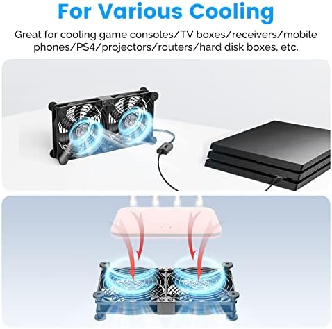 ELUTENG 2 in1 USB Fan 120mm 3-Speed PC Fan Dual Row 5V Quiet USB Cooling Fan with 8 Shock-Absorbing Feet Small USB Powered Computer Fan for Cabinet/Router/PS5/Laptop/TV Box Electronics