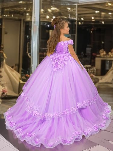 Applique Flower Girl Dress - Off Shoulder First Communion Dress for Girls Pageant Dresses2