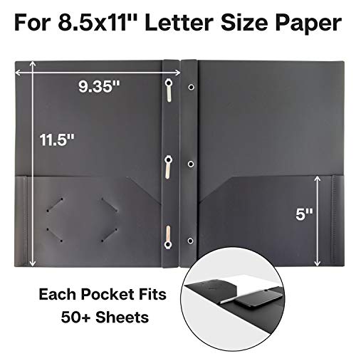 Dunwell Plastic Pocket Folders With Prongs - (12 Pack, Black), 2 Pocket 3 Prong Folders, Durable Plastic Folders With Pockets And Brads, Bulk Poly 2 Pocket Folder With Clasp, Labels Included #TOP2