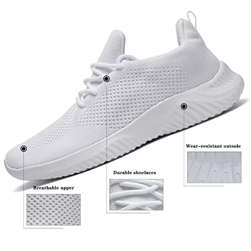 Mens Slip-On Tennis Shoes Walking Running Sneakers Lightweight Breathable Casual Soft Sole Mesh Work Gym Trainers White #TOP3