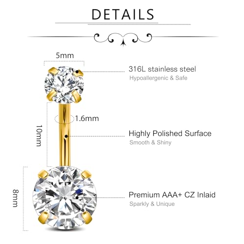 D.Bella 14G Stainless Steel Belly Button Rings 10mm 3/8" Barbell Belly Navel Rings Piercing for Women2