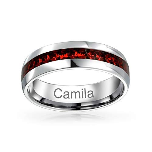 Bling Jewelry Customize Channel Set Crystal Eternity Band Ring Unisex Silver Toned Stainless Steel Birthstone Month Colors 6mm Sizes 5-124