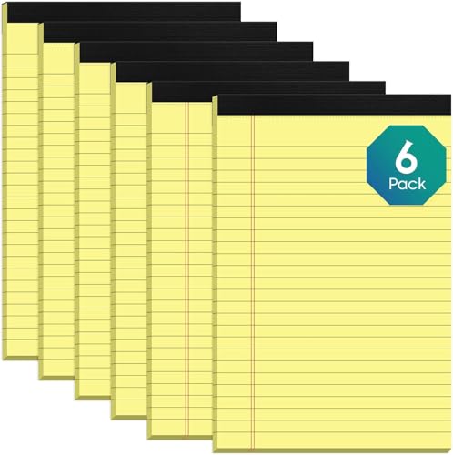 Roneky - Lot de 6 petits blocs-notes A5 lignés pour collège - Impression double face - Petit bloc-notes perforé - Papier ligné jaune pour bureau, maison, école, 30 feuilles - -3%