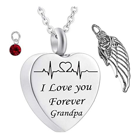 Hoisy Cremation Keepsakes for Ashes Mom, Customize Necklace Heart Electrocardiogram Birthstone Wing Dark Red 50X2cm Cover