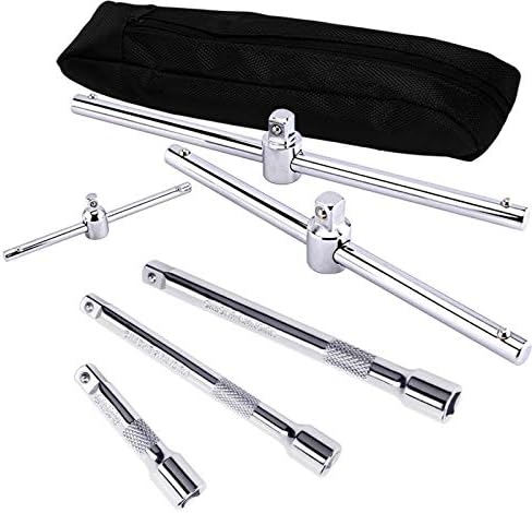 PANMAX 6 Pieces Extension Bar Set, 1/4", 3/8" and 1/2" Drive Socket Extension Sliding Bar T-handle Wrench, Premium Chrome Vanadium Steel with Electroplating treatment For Ratchet Driver & Car Repair