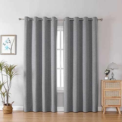 CUCRAF Total Blackout Curtain With Eyelet, Thermal Insulated Linen Look Noise Reducing Curtains for Living Room,46 x 72 Inch, Light Grey, 2 Panels