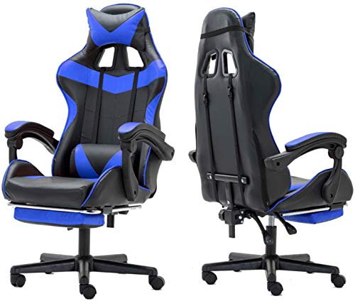 FERGHANA Racing Style PC Computer Chair,Gaming Chair, E-Sports Chair,Ergonomic Office Chair with Height Adjustment,Retractable Footrest,Headrest and Lumbar Support(Storm Blue)