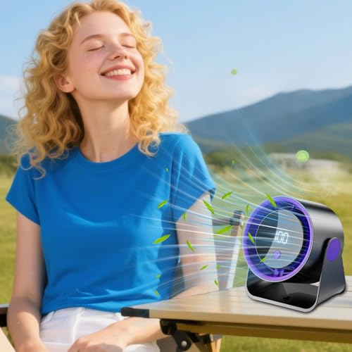 Ventilador portátil USB recargable para camping con pantalla LED y 100 velocidades ajustables 5