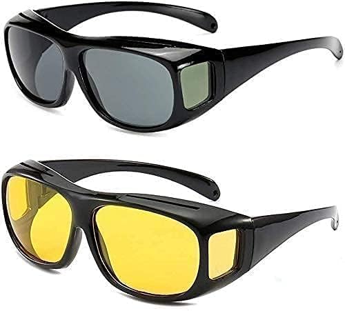 HD Vision Day & Night Unisex Goggles Polarized Sunglasses Men And Women Driving All Bikes and Car Anti-Glare Glasses Combo Pack of 2 (Yellow And Black Large Size)-image-4