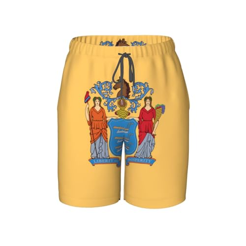 Flag of New Jersey Youth Beach Pants, Soft and Breathable, with Drawstring Waist, Suitable for Sports and Leisure.