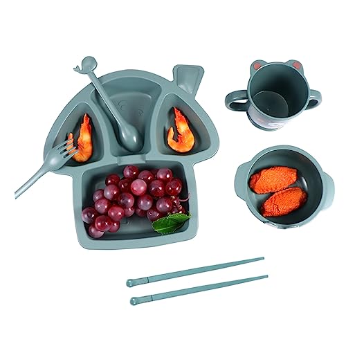 Healifty 1Set Compartment Dinnerware Set Dark Green Tableware with Divided Plate Bowl Cup Spoon Fork and Chopsticks Safe Material for Healthy Eating
