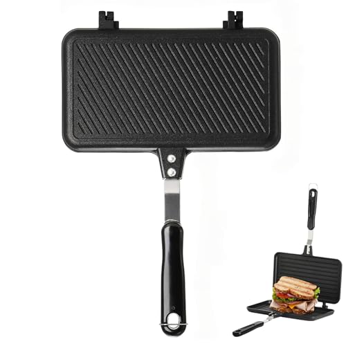 SOUJOY Sandwich Maker, Non-stick Grill Panini Maker Pan with Handle, Stovetop Toasted Aluminum Flip Pan Indoor Outdoor Camping Home Kitchen Breakfast