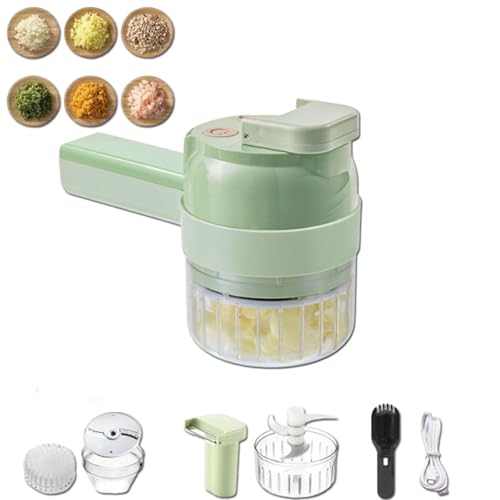 Portable Handheld 4 in 1 Electric Vegetable Slicer, Multifunctional Portable Vegetable Processor, Stainless Steel Blade, for Garlic Chili Onion Ginger Celery Meat (a)