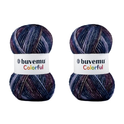 Image of Colorful Self-Striping Multicolor Fuzzy with Subtle Sheen Yarn, 56% Polyester 44% Acrylic, Each 3.53Oz(100 gr) / 252yds(230m) (No.2) (Galaxy) (2 Skeins)