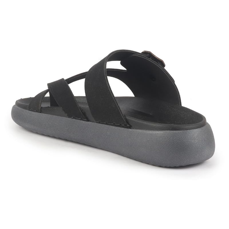 Image of FAUSTO Men Toe Ring Criss Cross Buckle Strap Side Stitched Waterproof Summer Slip On Sandals|Comfort Sole|Lightweight Slippers for Rainy Monsoon Season