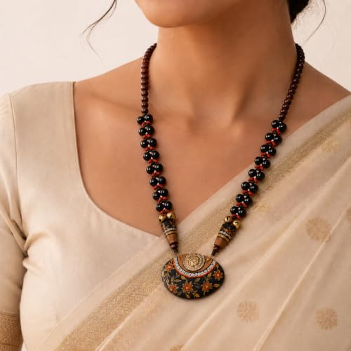 Image of Handcrafted Tribal Dhokra & Floral Charm Necklace Collection | Artisan Brass, Glass & Contemporary Statement Necklaces for Women | Ethnic, Elegant & Artistic Jewelry
