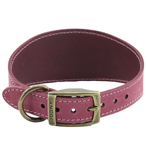 Ancol Timberwolf Whippet Leather Dog Collar in Raspberry - Top Grain Bridle Leather Comfortable Durable Pet Training Accessory - 30-34cm