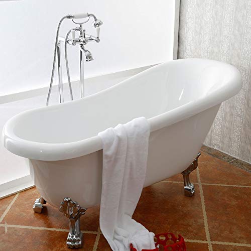 61 In Clawfoot Freestanding Bathtub-Pure White, Antique...