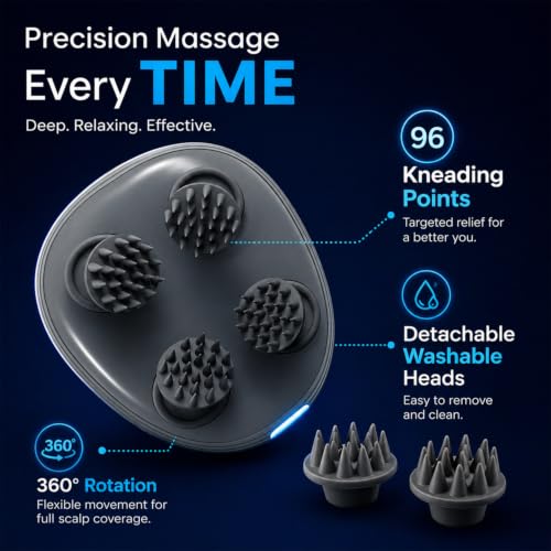 Image of MILDCARES S1 Pro Electric Scalp Massager with 96 Soft Detachable Silicone Nodes | Waterproof Rechargeable Head & Hair Massager | Deep Kneading, Stress Relief & Hair Growth Support | Smart Scalp Massager (White, 1-Year Warranty)
