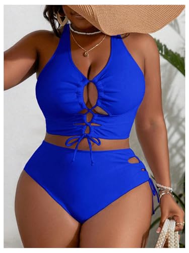 Image of SOLY HUX Women's Plus Size Bikini Set Sexy Swimsuit Lace Up Tummy Control 2 Piece Bathing Suit