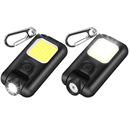 2 Pcs Led Cob Small Flashlights 800 Lumens 180 Degree Rotatable Usb Rechargeable Keychain Flashlights 5 Modes Bright Clip On Hat Light Mini Portable Pocket Light Keychain For Camping Hiking Running #TOP18
