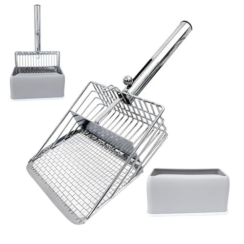Cat Litter Scoop - Metal Cat Litter Scoop with Holder &Adjustable Sliding Baffle to Switch Size Hole&Speed Sifter - Pooper Scooper for Cats, Efficient Metal Cat Litter Scooper for Cat & Dog Litter Box