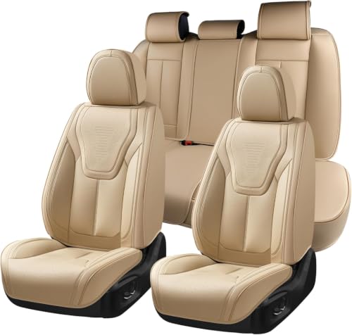 Seat Covers, Car Seat Covers Full Set, Luxury Leather Nappa Car Seat Protector, Breathable and Waterproof Front and Rear Seat Covers for Cars, Automotive Seat Covers Fit for Most Cars Trucks-Beige by FLORICH - Used condition - US$117.82