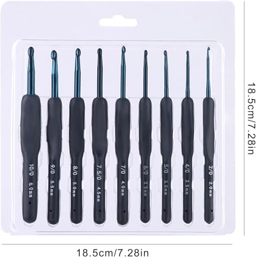 Image of VIRADHAM Crochet Hooks Set of 9 - Aluminum Crochet Needles with Soft Rubber Handles And Stitch Markers - Ergonomic Kit for Arthritic Hands - Comfortable Grip Yarn Craft Tools for All Skill Levels (9 BLACK GOLD)
