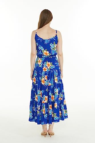 Hawaii Hangover Women's Hawaiian Maxi Tiered Dress in Hibiscus Blue2