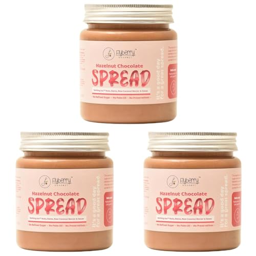 Image of Flyberry Gourmet Hazelnut Chocolate Spread | 34% Hazelnut & 23% Almond | No Palm Oil & Refined Sugar | 100% Natural Ingredients | No Added Preservatives | Easy To Spread on Bread, Paratha | 100g