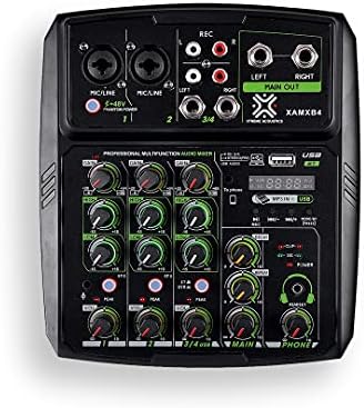 Xtreme Acoustics XAMXB4 | 4-Channel Professional Audio Mixer with Bluetooth, USB, EQ Controls & Phantom Power | Compact Mixer for Podcasting, Streaming.