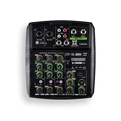 Xtreme Acoustics XAMXB4 Professional Audio Mixer with Free Learning Course – 4 Channels, USB input, Bluetooth,3.5mm Headphone input, Phone Live out, 48V Phantom. Ideal for Studio Recording Live streaming, Music Production, Karaoke, Podcasting