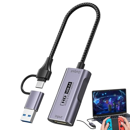 Capturadora de Vídeo HDMI a USB 3.0 Tipo A y Tipo C, Entrada 4K, Salida 1080P 60 FPS, Baja Latencia, Compatible con Switch, PS5, Xbox, PC y OBS