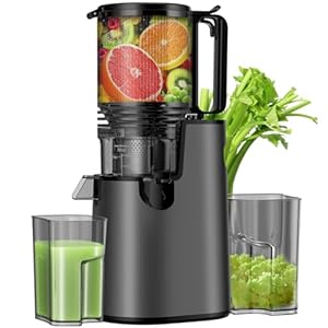 Cold Press Juicer, Juicer Machines with 5.4″ Wide Feed Chute for Juice Extractor, Slow Masticating Juicer for Vegetables & Fruits with High Juice Yield, Easy to Clean (Black)