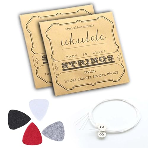 2 Sets Nylon Ukulele Strings with 4 White Felt Picks - Universal Replacement Strings for Soprano & Concert Ukes, Classical Ukulele Musical Instrument Accessories