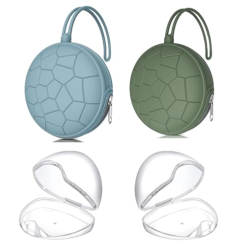 Image of Smlpuame 4 Pack Pacifier Holder Case Set,2 Silicone Portable Pacifier Cover Pouch Bag for Diaper Bag Baby Carriage with 2 Transparent Pacifier Storage Container Box,Easy to Clean,Classic(Blue & Green)