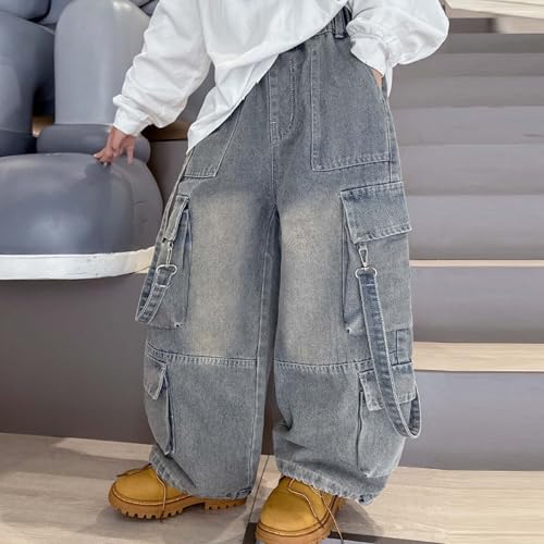 Pantalones vaqueros niño anchos running casual cargo lino 2