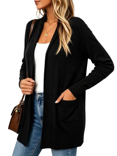 Image of Spicy Sandia Women's Basic Open Front Long Cardigan Sweaters with Pockets